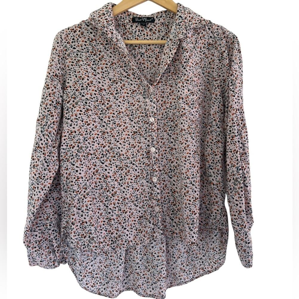 Velvet Heart Earth Tone Multicolor button down lighweight collar shirt Rayon (M)